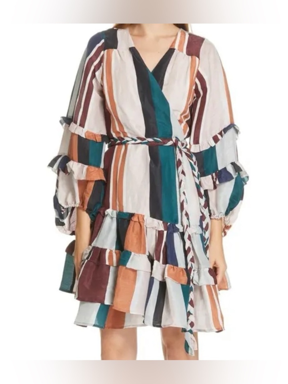 Apiece Apart Zarza Ruffle Wrap Dress Striped size 2